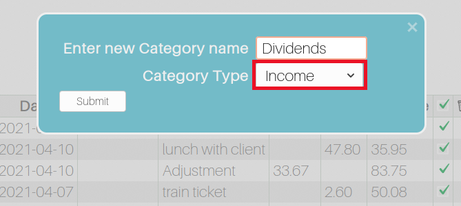 Select Income or Expense for Categories