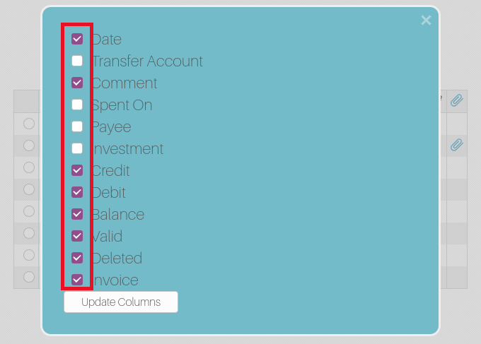 Check columns you want to see