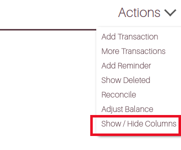 Show Hide Columns menu