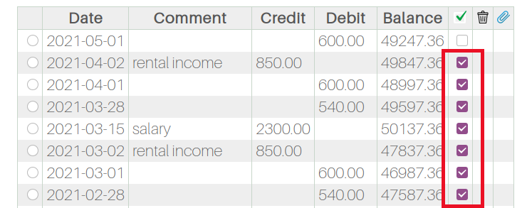 click the item in the reconciled column